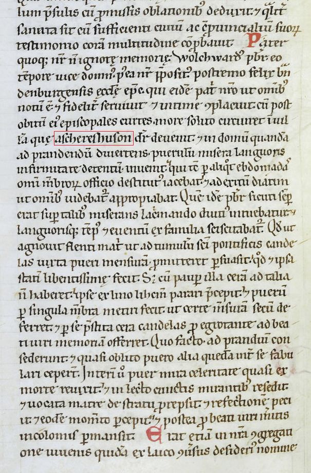Kapitel 39 der Vita Godehardi posterior in einer Handschrift aus Heiligenkreuz, Mitte des 12. Jahrhunderts